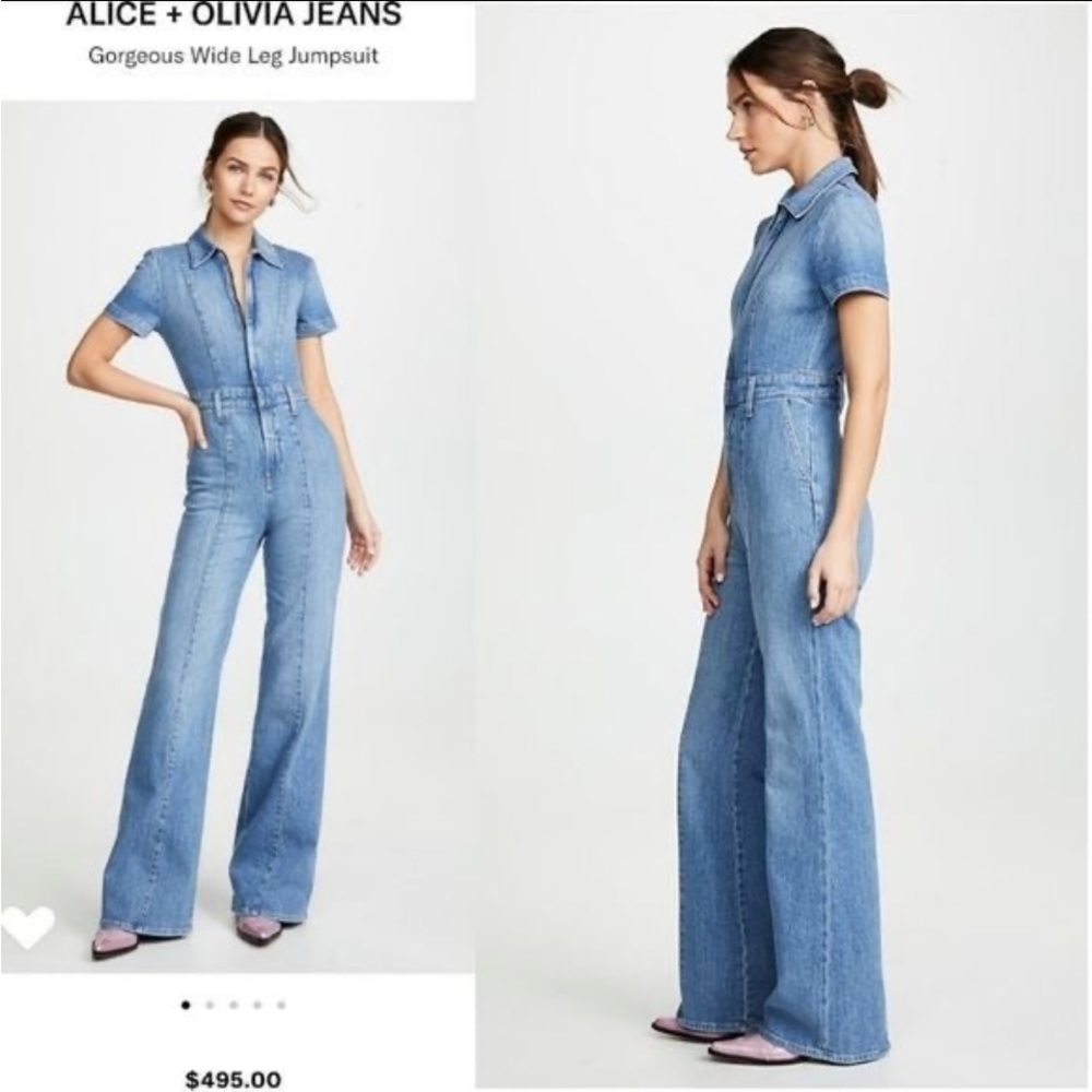 Alice and Olivia wide leg denim jumpsuit - Picture 2 of 7